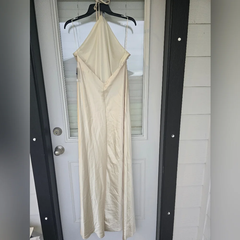 Morgan & Co Juniors' Halter-Neck Satin Slip Dress XL Cream Maxi Cocktail Bridal - Picture 13 of 15
